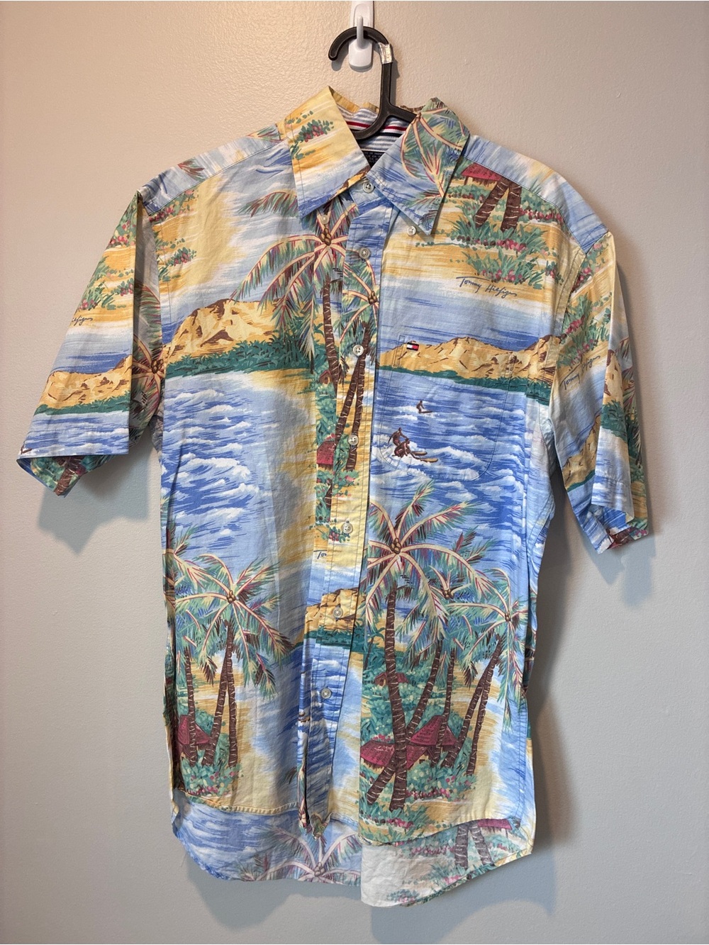 Tommy Hilfiger Men's Blue Tropical Hawaiian Short Sleeve Shirt